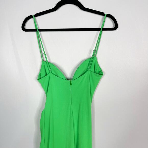 Zara Small S Bright Green Draped Midi Dress High Side Slit Sweetheart Neckline - Picture 8 of 14